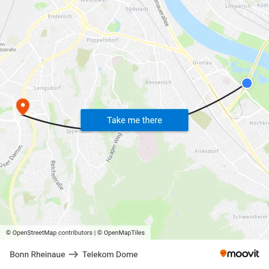 Bonn Rheinaue to Telekom Dome map