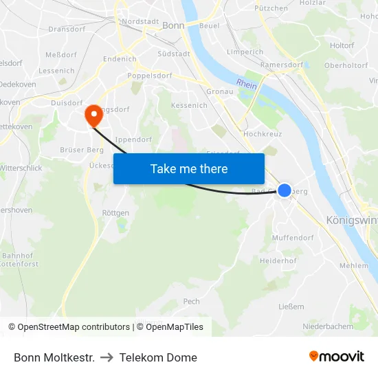 Bonn Moltkestr. to Telekom Dome map
