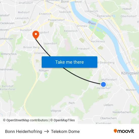 Bonn Heiderhofring to Telekom Dome map