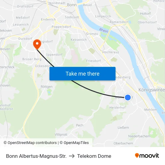 Bonn Albertus-Magnus-Str. to Telekom Dome map