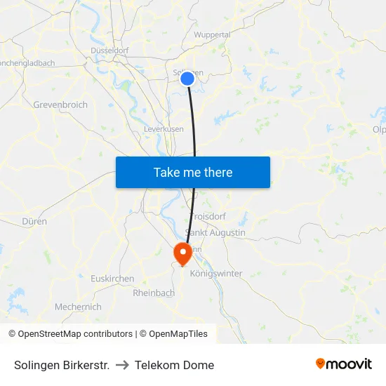 Solingen Birkerstr. to Telekom Dome map
