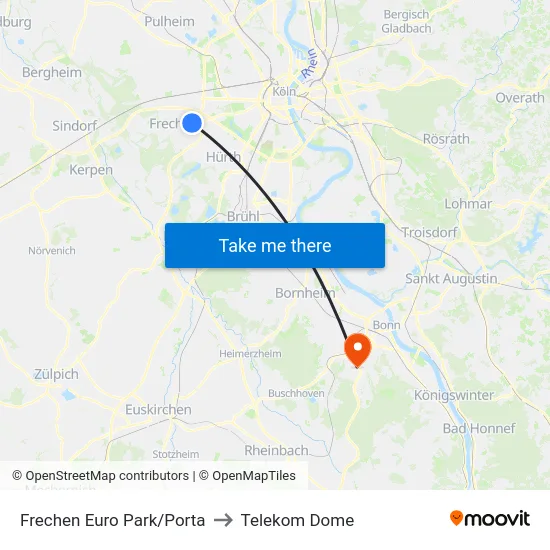 Frechen Euro Park/Porta to Telekom Dome map