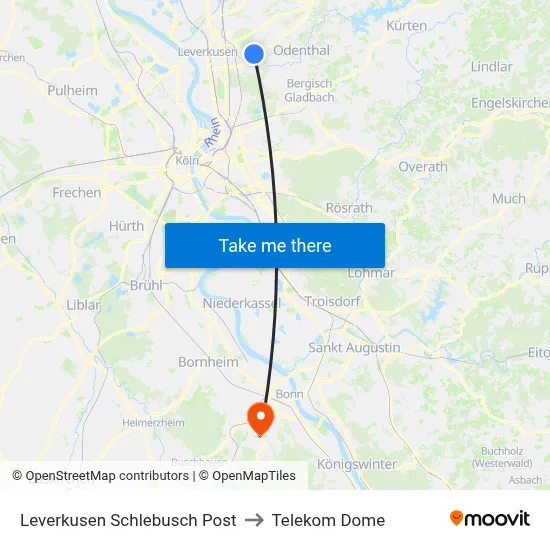 Leverkusen Schlebusch Post to Telekom Dome map