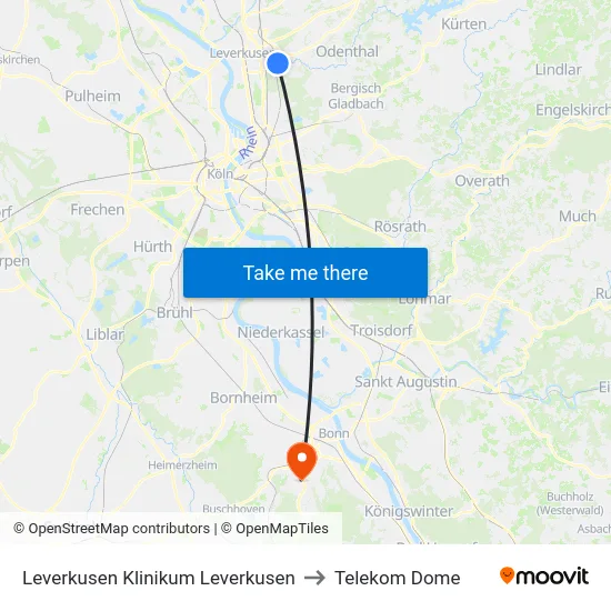 Leverkusen Klinikum Leverkusen to Telekom Dome map