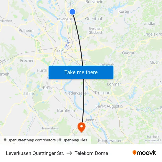 Leverkusen Quettinger Str. to Telekom Dome map