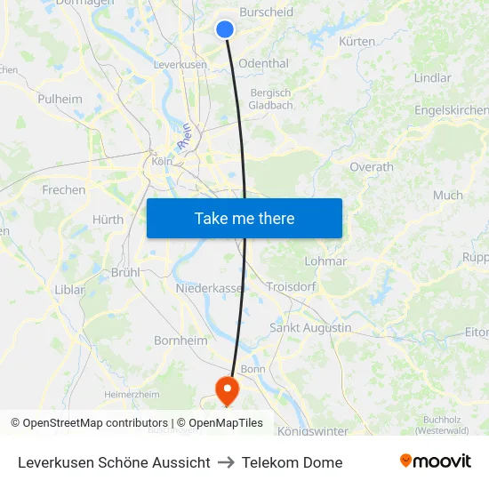 Leverkusen Schöne Aussicht to Telekom Dome map