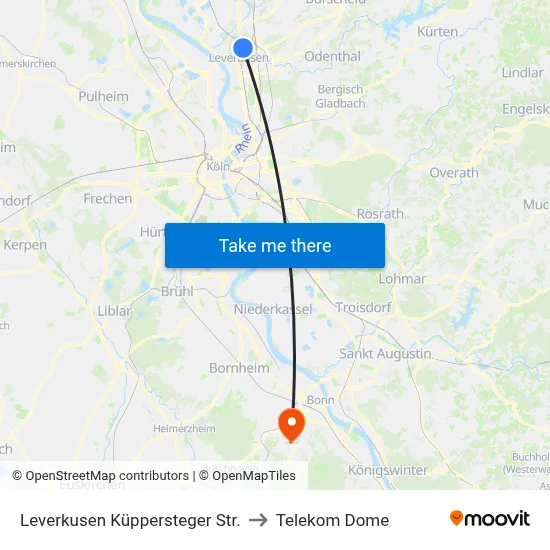 Leverkusen Küppersteger Str. to Telekom Dome map