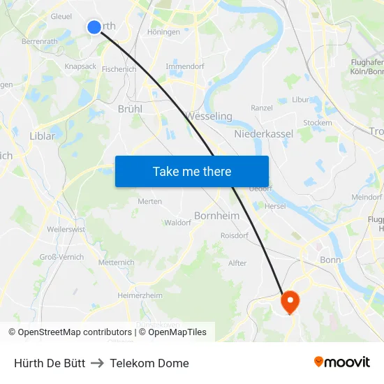 Hürth De Bütt to Telekom Dome map