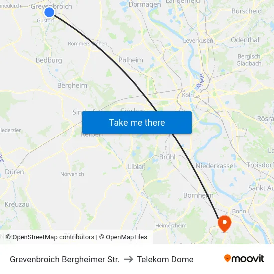 Grevenbroich Bergheimer Str. to Telekom Dome map