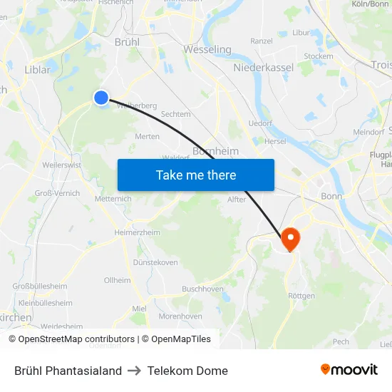 Brühl Phantasialand to Telekom Dome map