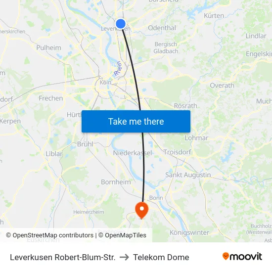 Leverkusen Robert-Blum-Str. to Telekom Dome map