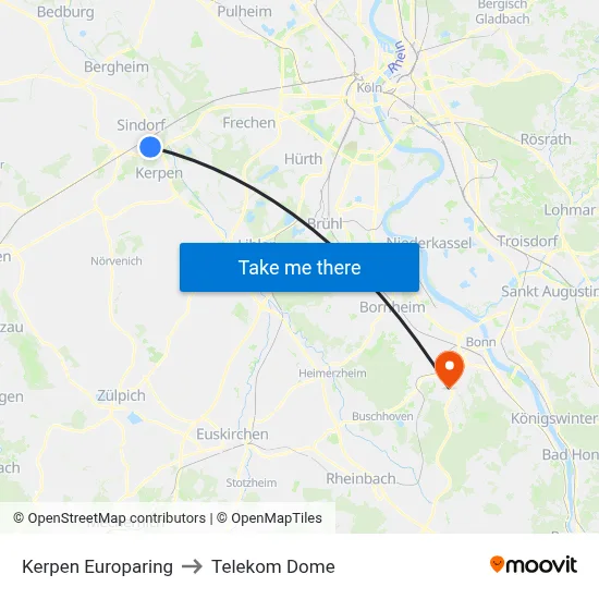 Kerpen Europaring to Telekom Dome map