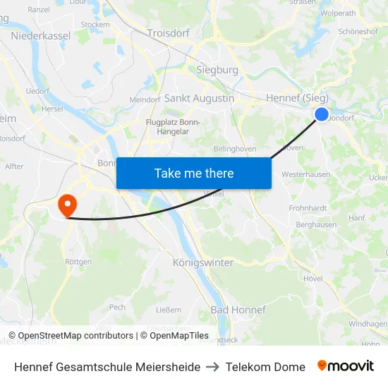 Hennef Gesamtschule Meiersheide to Telekom Dome map