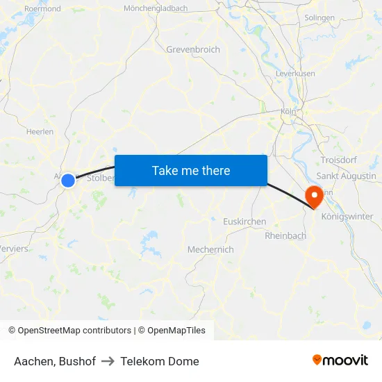 Aachen, Bushof to Telekom Dome map