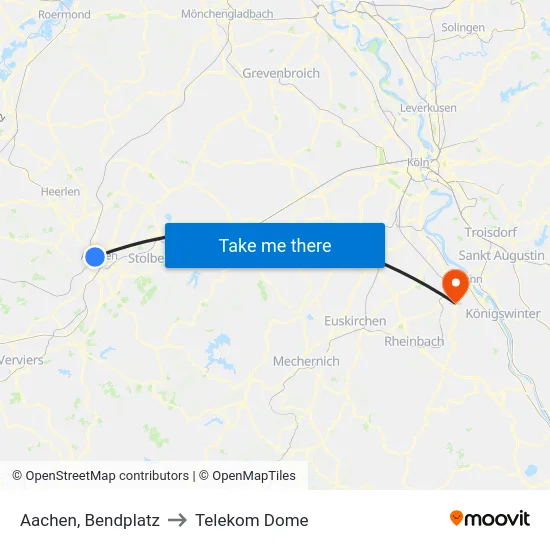 Aachen, Bendplatz to Telekom Dome map