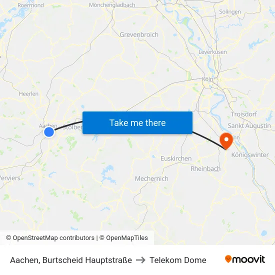 Aachen, Burtscheid Hauptstraße to Telekom Dome map