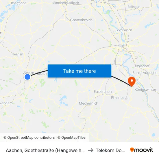 Aachen, Goethestraße (Hangeweiher) to Telekom Dome map