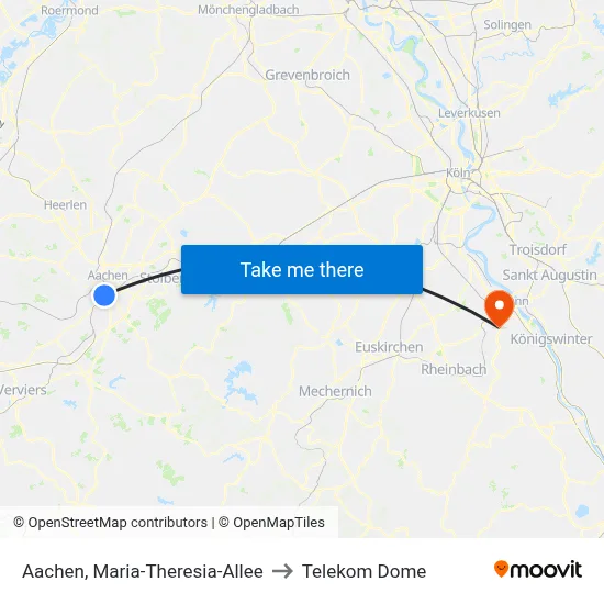 Aachen, Maria-Theresia-Allee to Telekom Dome map