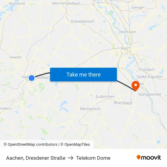 Aachen, Dresdener Straße to Telekom Dome map