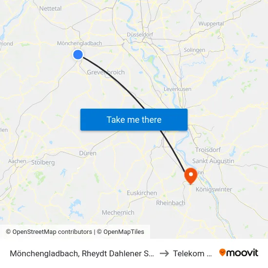 Mönchengladbach, Rheydt Dahlener Straße Friedhof to Telekom Dome map