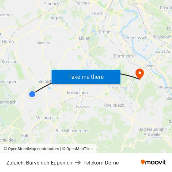 Zülpich, Bürvenich Eppenich to Telekom Dome map