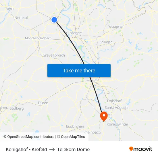 Königshof - Krefeld to Telekom Dome map