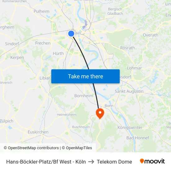 Hans-Böckler-Platz/Bf West - Köln to Telekom Dome map