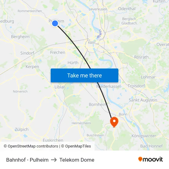 Bahnhof - Pulheim to Telekom Dome map