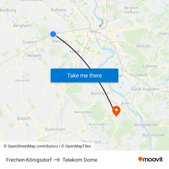 Frechen-Königsdorf to Telekom Dome map