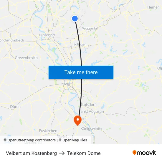 Velbert am Kostenberg to Telekom Dome map