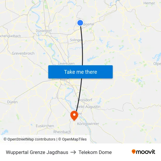 Wuppertal Grenze Jagdhaus to Telekom Dome map