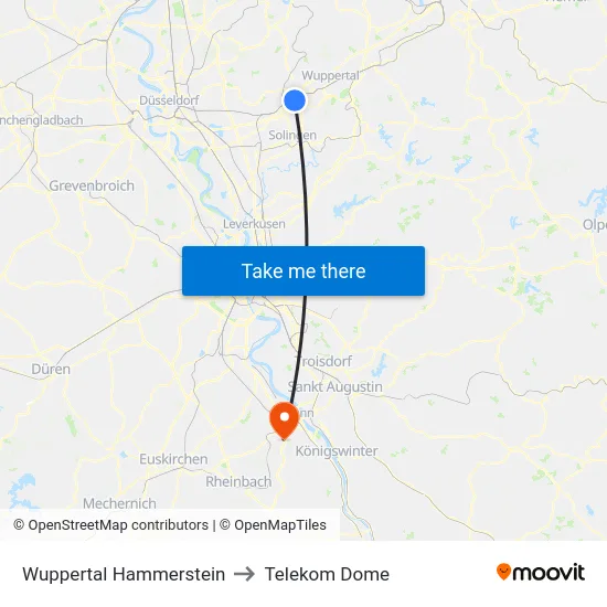 Wuppertal Hammerstein to Telekom Dome map