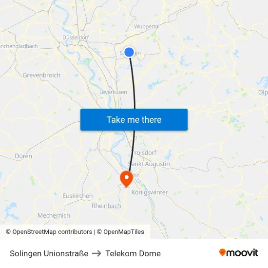 Solingen Unionstraße to Telekom Dome map