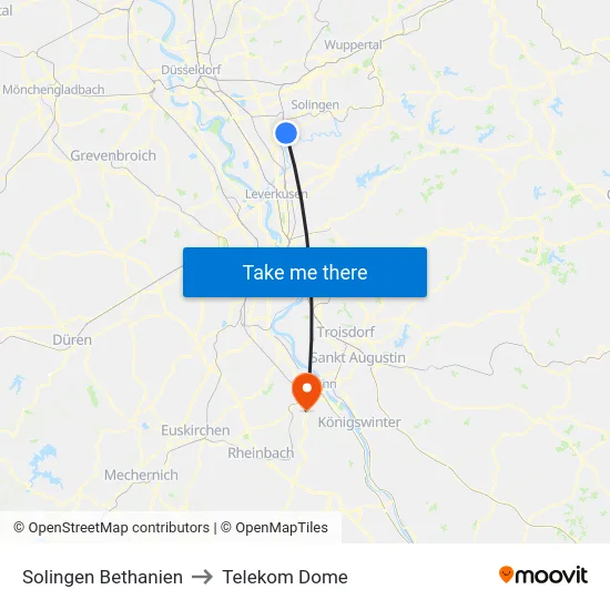 Solingen Bethanien to Telekom Dome map