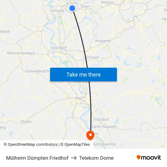 Mülheim Dümpten Friedhof to Telekom Dome map