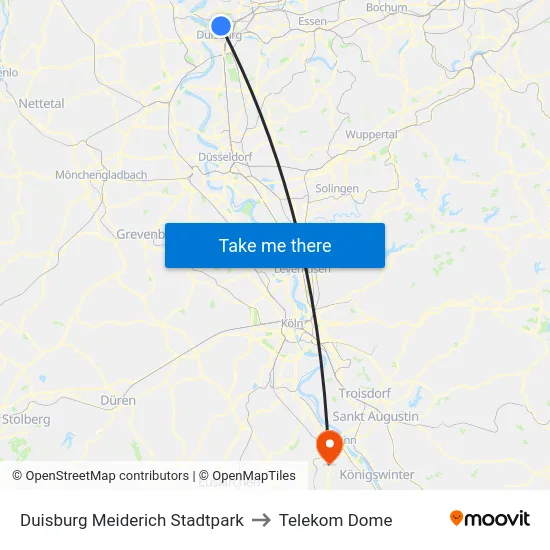 Duisburg Meiderich Stadtpark to Telekom Dome map