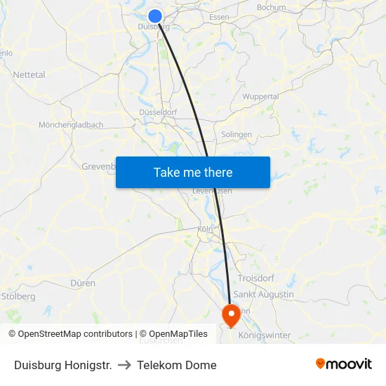 Duisburg Honigstr. to Telekom Dome map