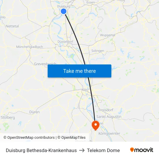 Duisburg Bethesda-Krankenhaus to Telekom Dome map