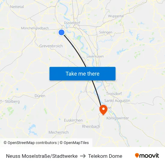 Neuss Moselstraße/Stadtwerke to Telekom Dome map