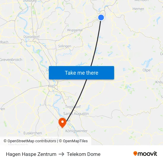 Hagen Haspe Zentrum to Telekom Dome map