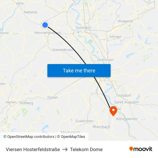 Viersen Hosterfeldstraße to Telekom Dome map