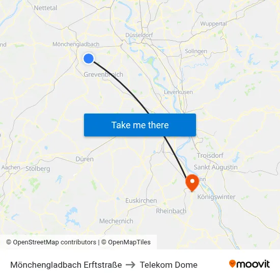 Mönchengladbach Erftstraße to Telekom Dome map