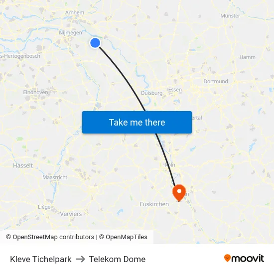 Kleve Tichelpark to Telekom Dome map