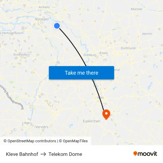 Kleve Bahnhof to Telekom Dome map