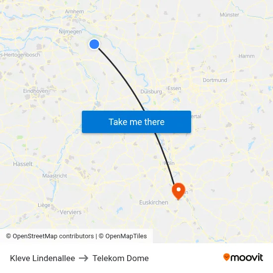 Kleve Lindenallee to Telekom Dome map