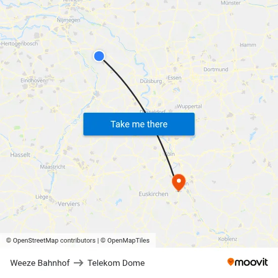Weeze Bahnhof to Telekom Dome map