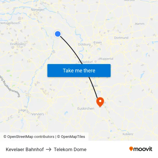 Kevelaer Bahnhof to Telekom Dome map