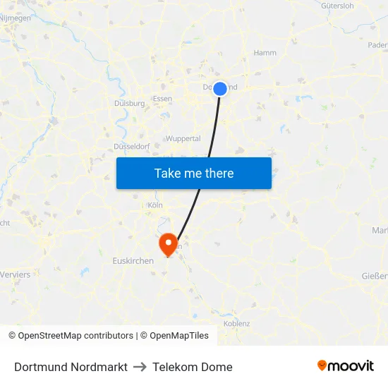 Dortmund Nordmarkt to Telekom Dome map