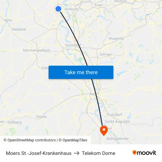 Moers St.-Josef-Krankenhaus to Telekom Dome map