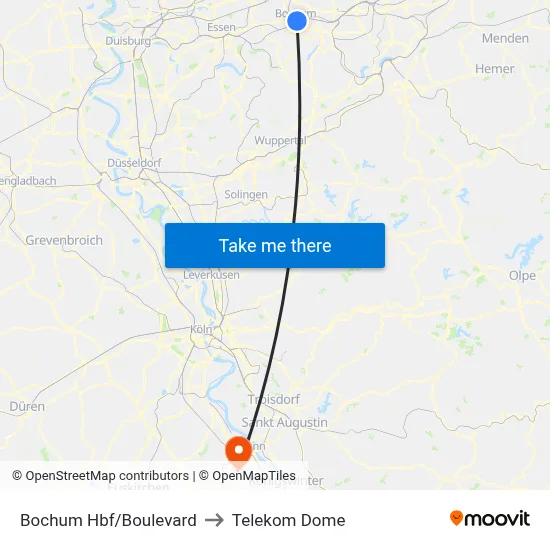 Bochum Hbf/Boulevard to Telekom Dome map